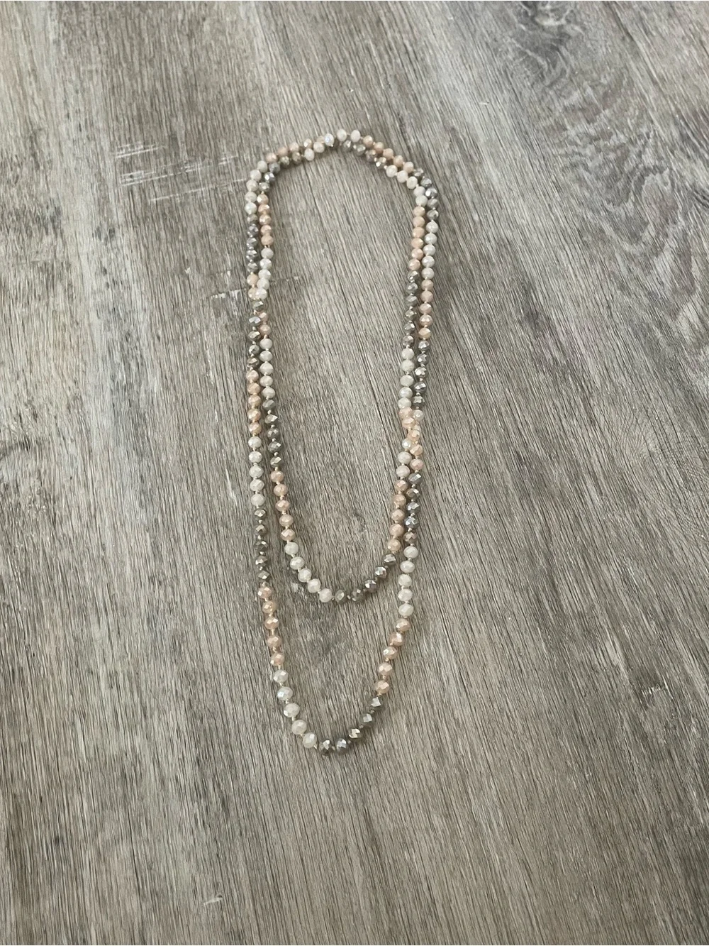 Layered Beaded Statement Necklace – Blush Pink, Cream & Gray Faceted Beads